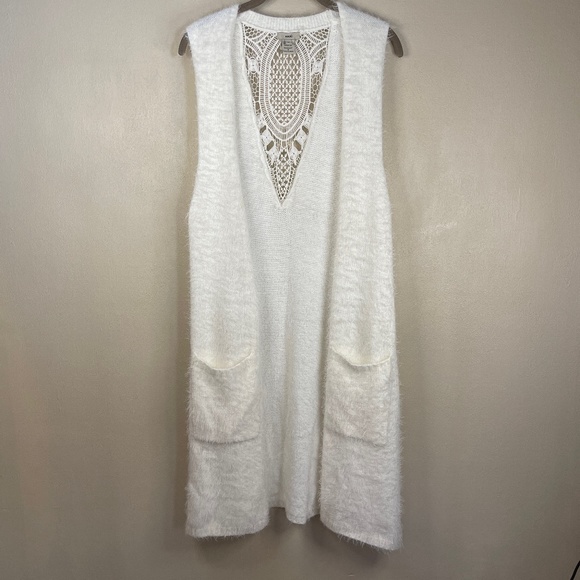 Escio Ivory Eyelash Open Front Longline Sweater Vest Size M - Picture 2 of 8